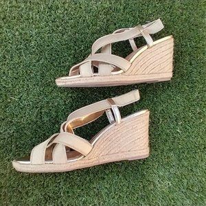 Merona Beige Khaki Strappy Wedges